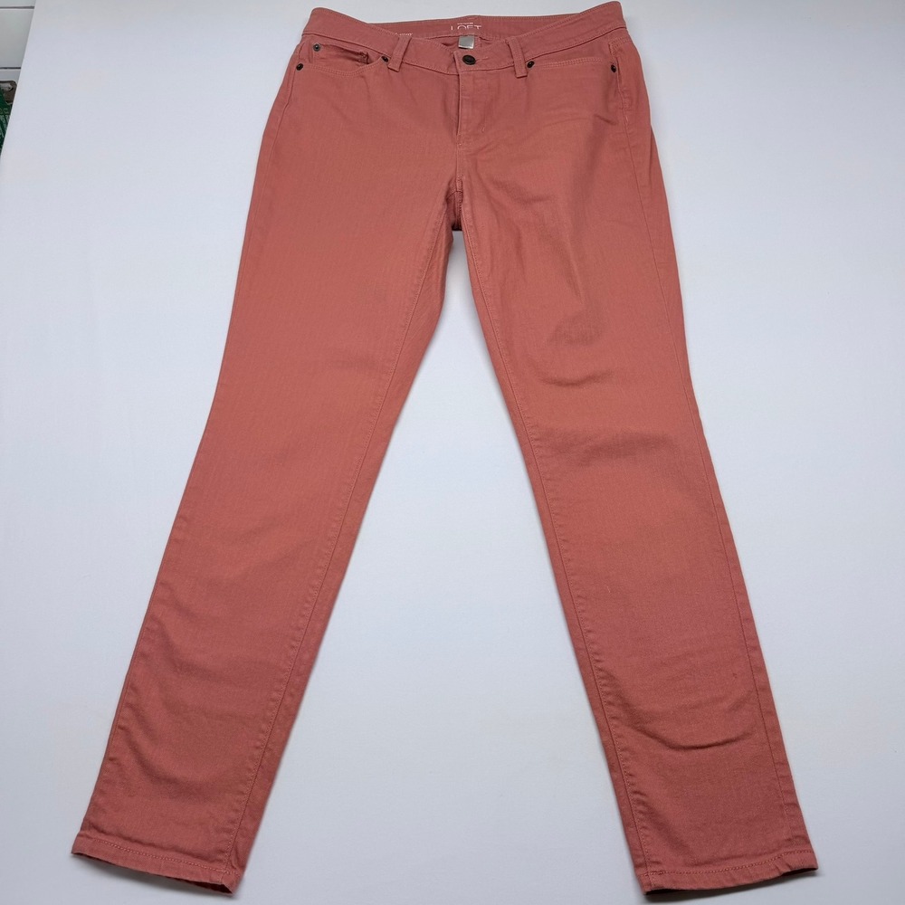 Ann Taylor LOFT Curvy Skinny Pants Coral Salmon Pink Size 8 Mid Rise Stretch